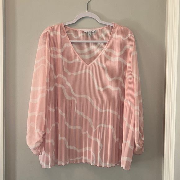 Nine West Pink White Shirt Top L XL - Picture 7 of 7
